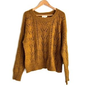 Beceel Golden Mustard Brownish Pointelle Crochet Knit Sweater Women’s Size Large